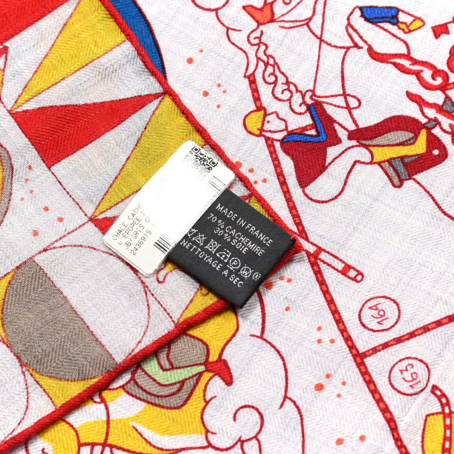 Hermes Cashmere Silk L'Epopee D'Hermes Shawl 140 Gris Chine Rouge Multicolor 2 of 6