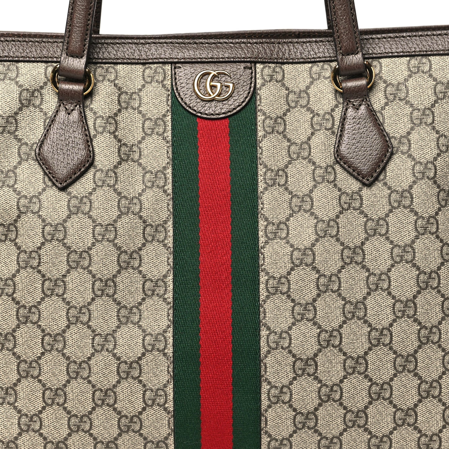 GG Supreme Monogram Textured Calfskin Web Medium Ophidia Shopping Tote Beige Ebony New Acero