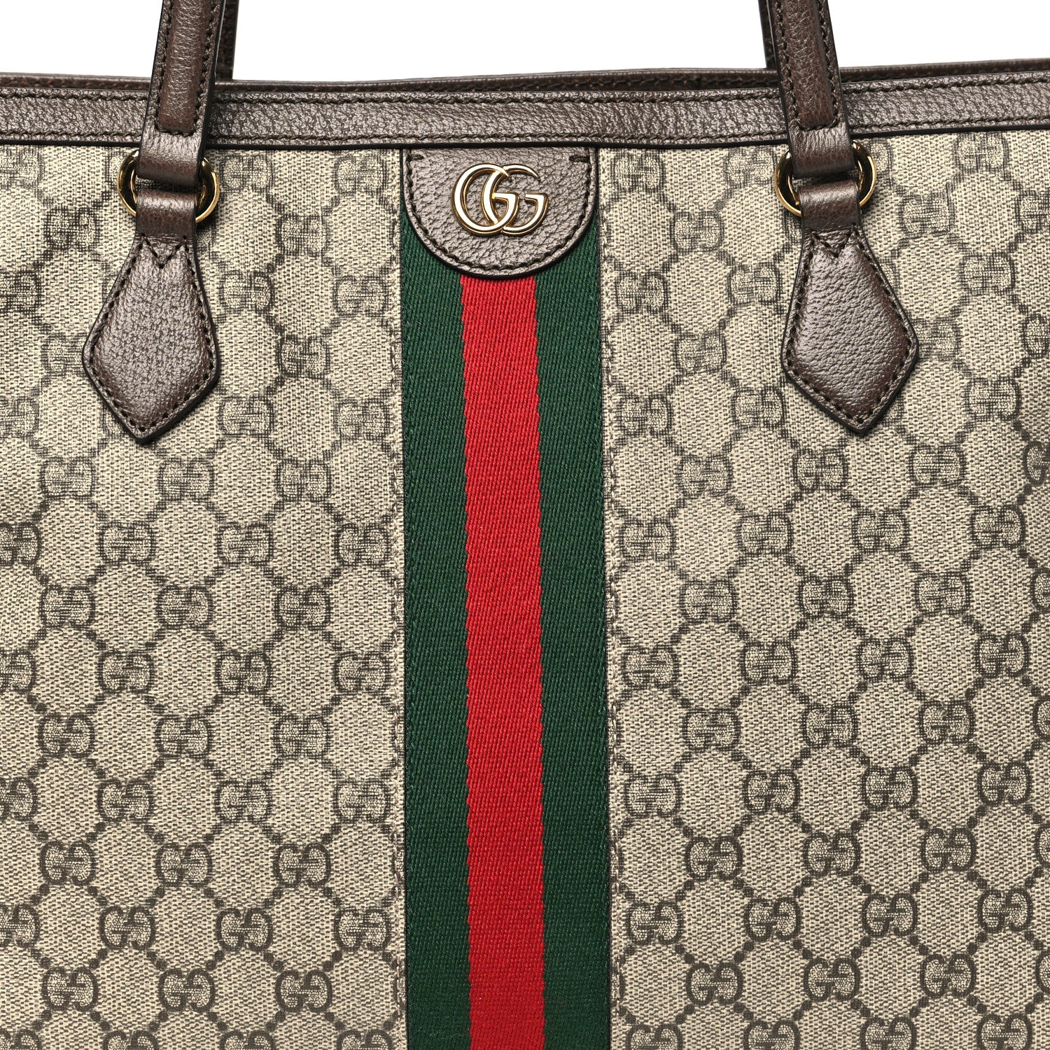 Gucci GG Supreme Monogram Textured Calfskin Web Medium Ophidia Shopping Tote Beige Ebony New Acero 8 of 10
