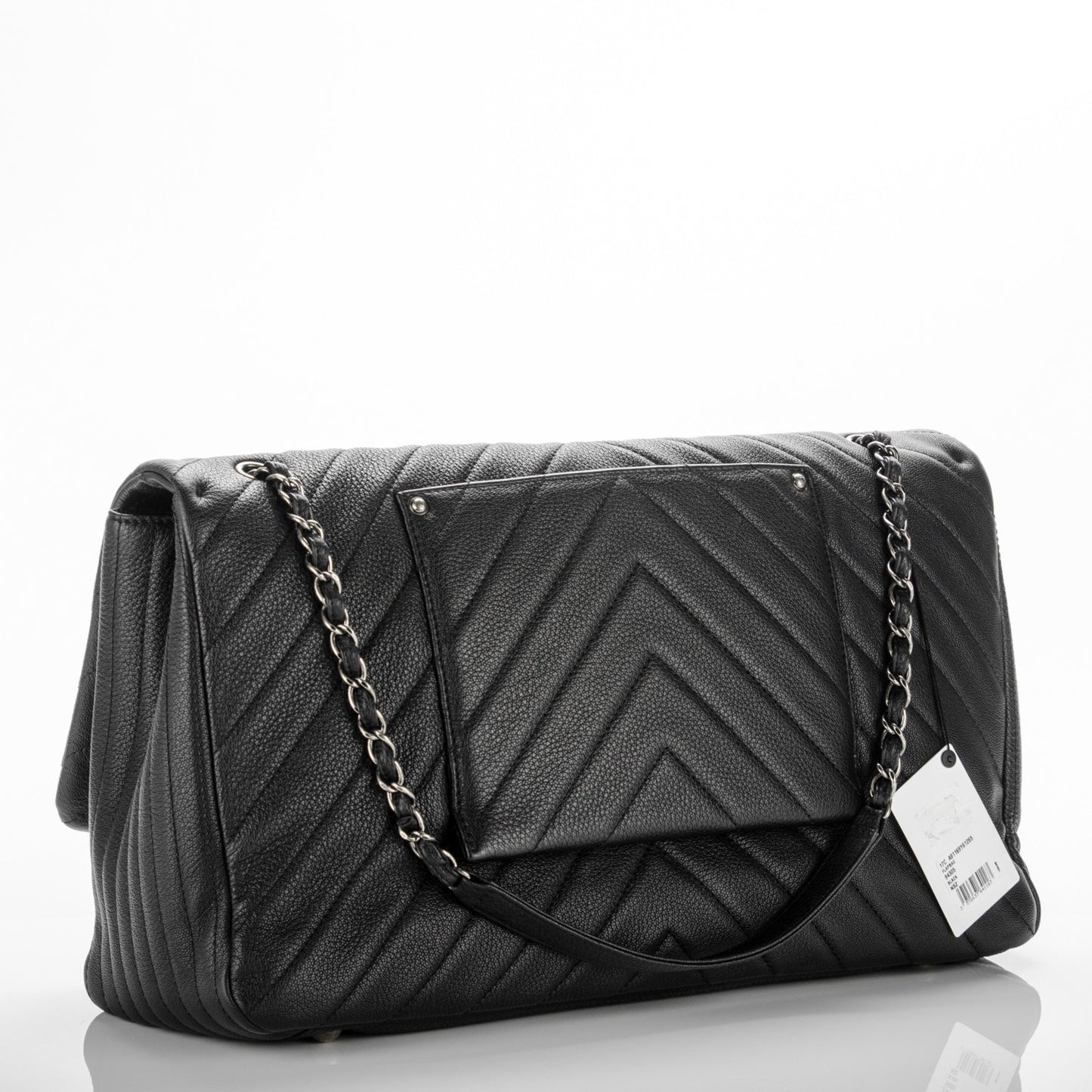 Calfskin Chevron Quilted XXL Travel Flap Bag Black