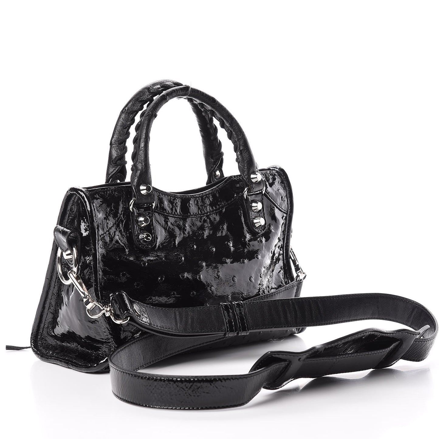 Patent Ostrich Classic Silver Hardware Mini City Black