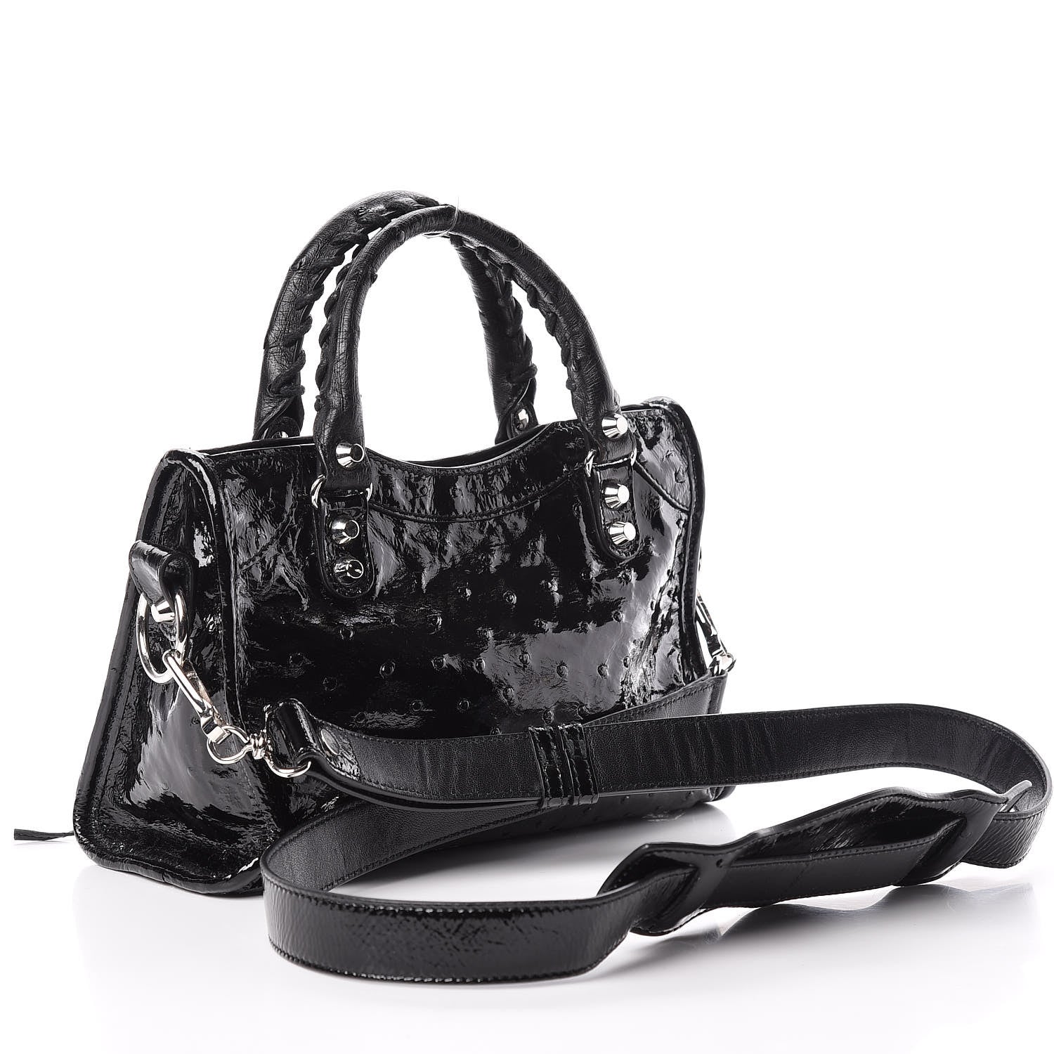 Balenciaga Patent Ostrich Classic Silver Hardware Mini City Black 3 of 10