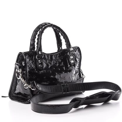 Balenciaga Patent Ostrich Classic Silver Hardware Mini City Black 3 of 10