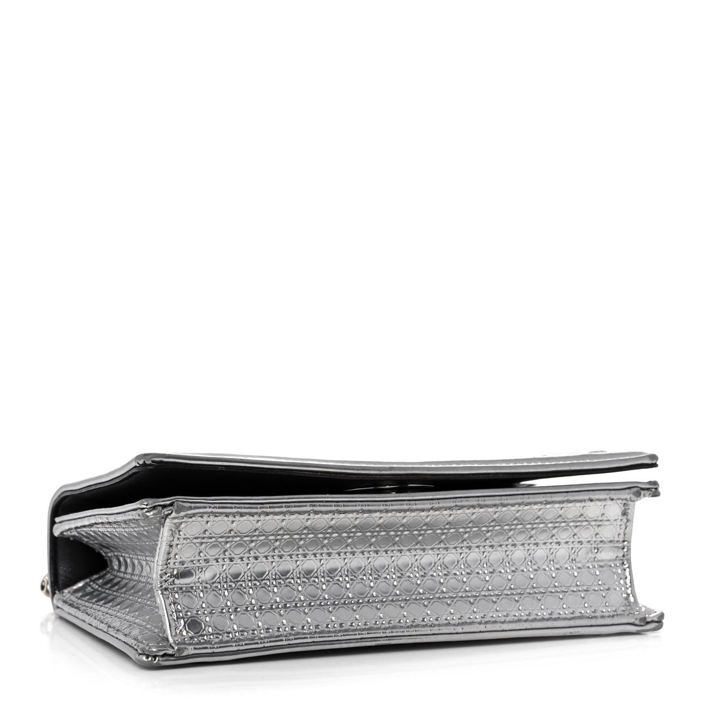 Metallic Patent Micro-Cannage Mini Diorama Flap Bag Silver