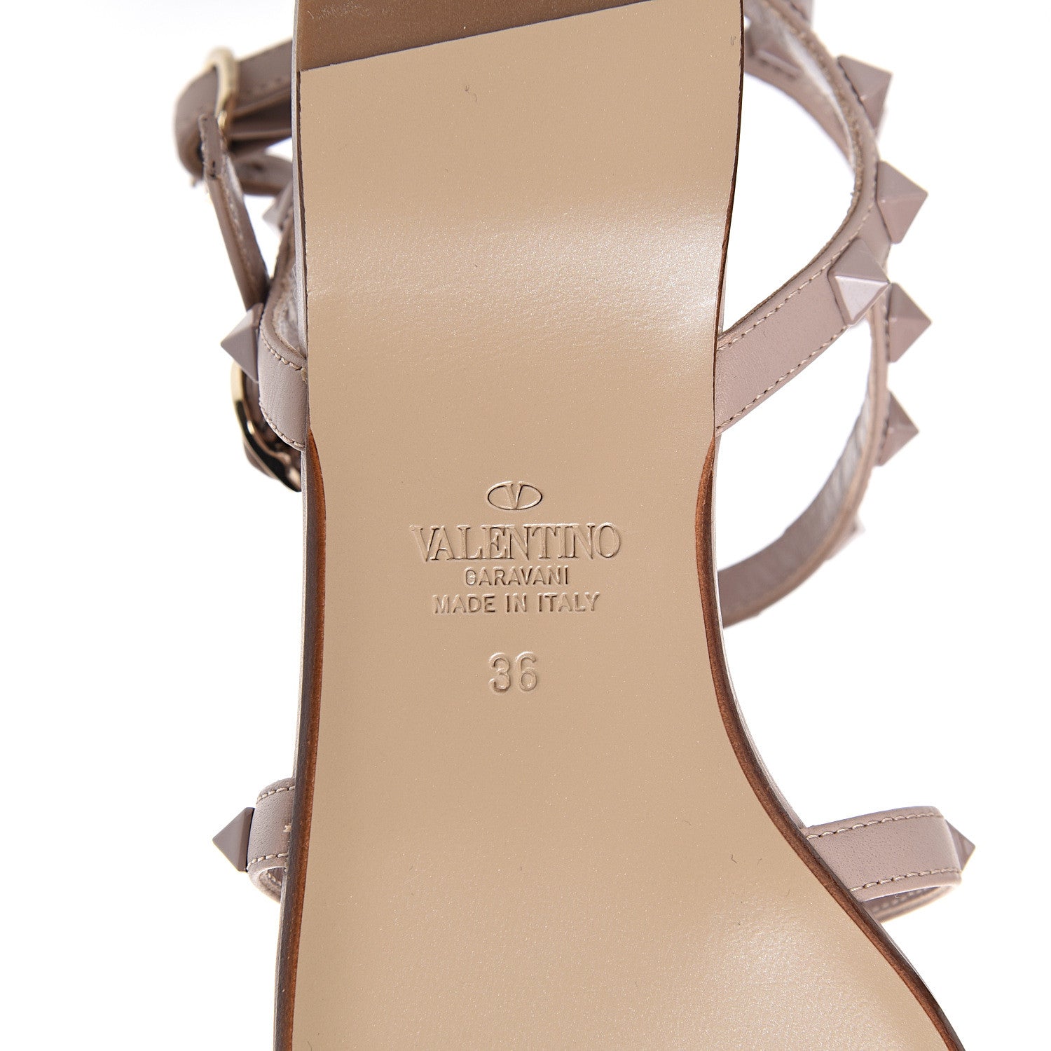 Valentino Garavani Calfskin Monochrome Rockstud Gladiator Flat Sandals 36 Poudre 6 of 8