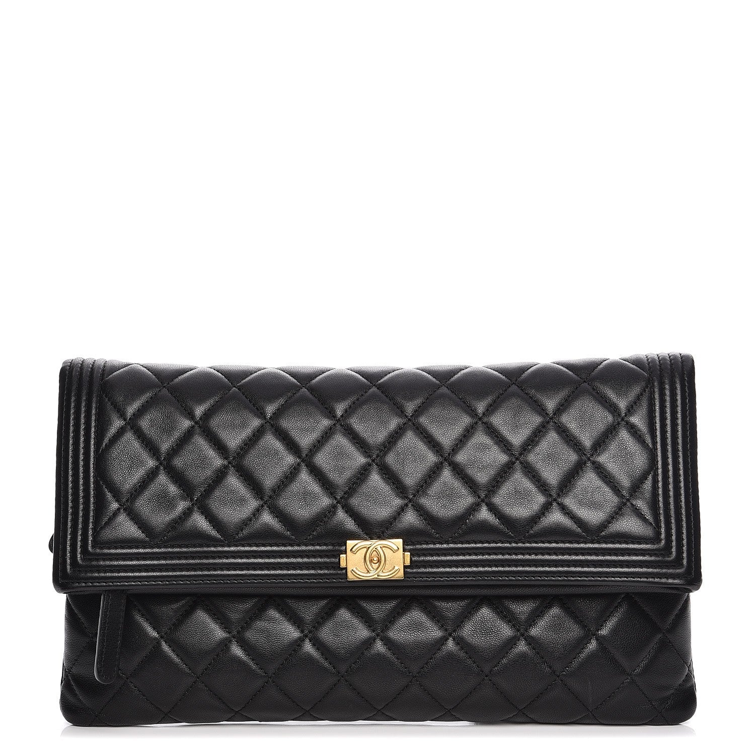Chanel Lambskin Quilted Beauty CC Boy Clutch Black 1 of 8