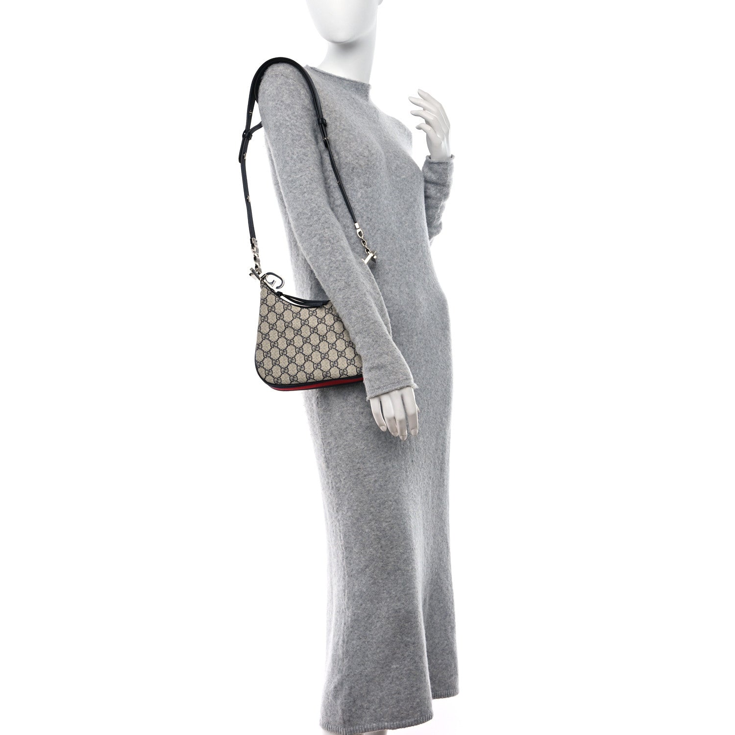 Gucci GG Supreme Monogram Textured Calfskin Web Small Attache Shoulder Bag Beige Blue 2 of 11