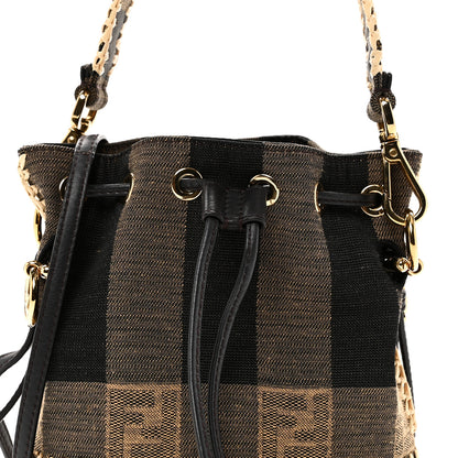 Fendi Fabric Jacquard Raffia Straw Pequin Gingham Woven Mini Mon Tresor Bucket Bag Beige Black Natural 9 of 11