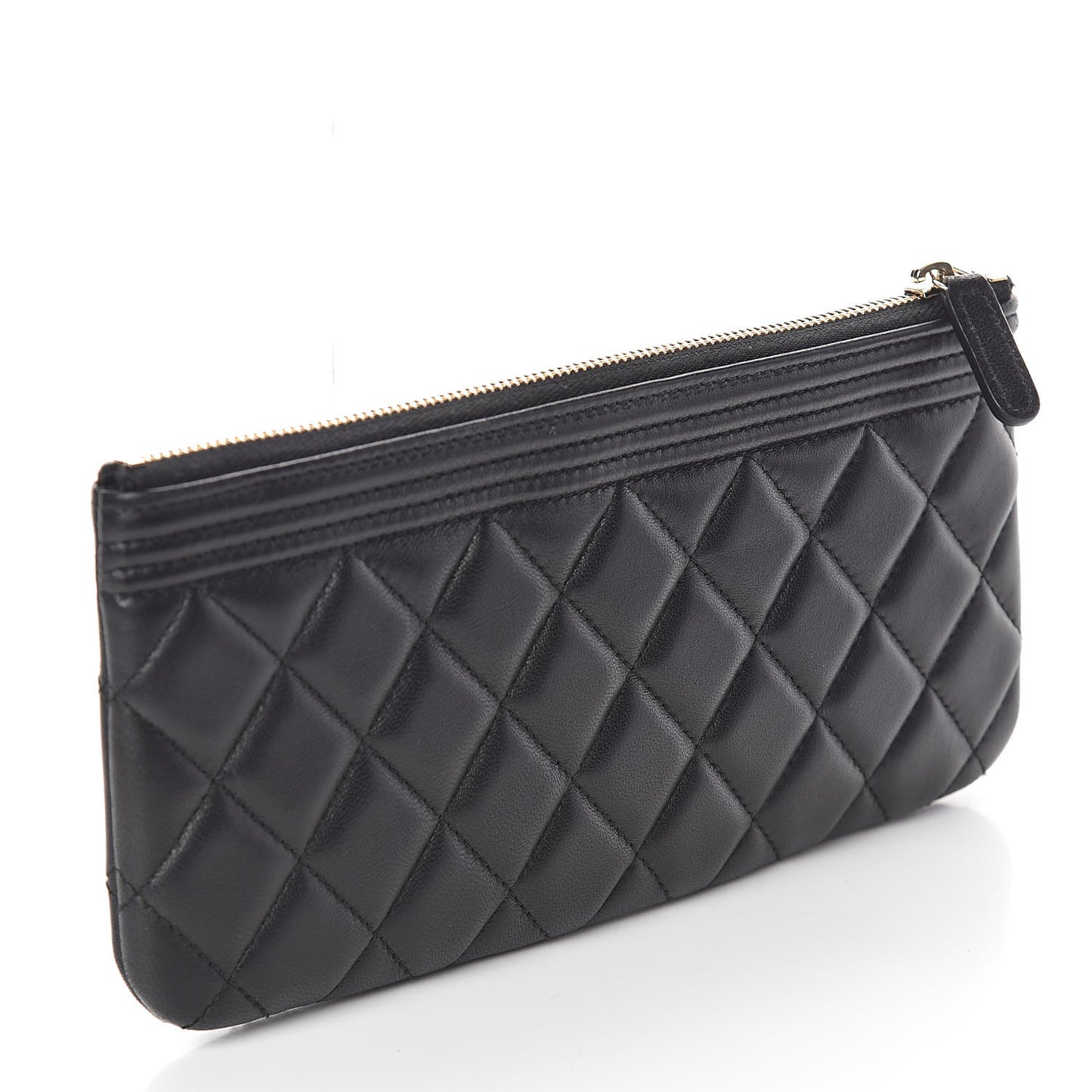 Lambskin Quilted Small Boy Zipped Pouch Black