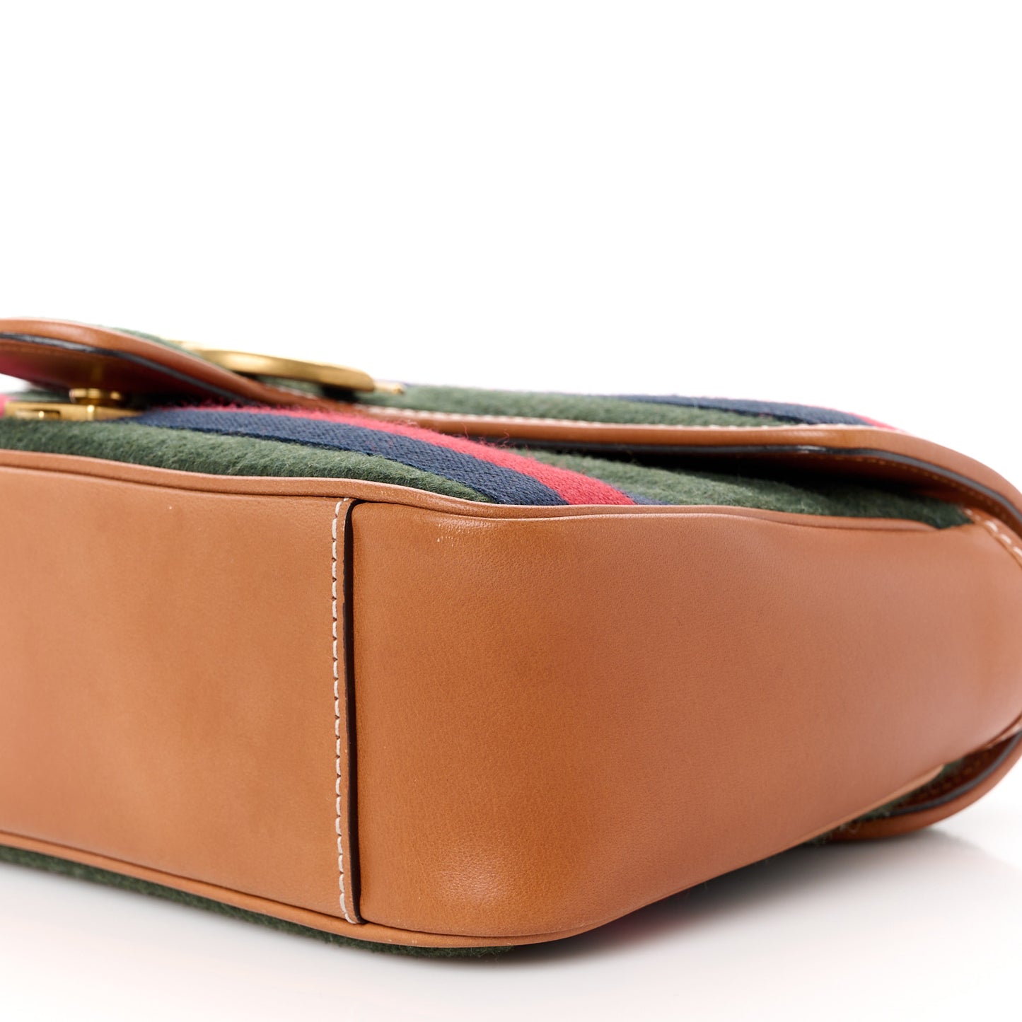 Loden Fabric Cuoio Harness Web Matelasse Horizontal Small GG Marmont Shoulder Bag Underwood Blue Red Harness Brown