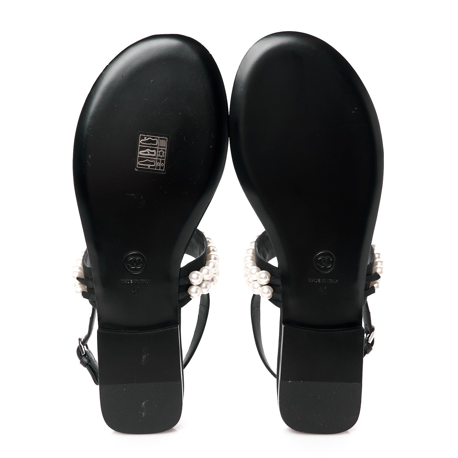Chanel Grosgrain Pearl CC Sandals 41 Black 5 of 10