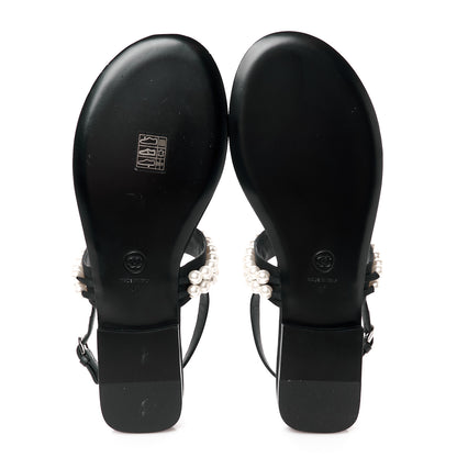 Chanel Grosgrain Pearl CC Sandals 41 Black 5 of 10