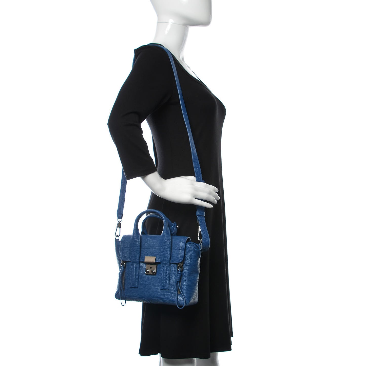 Textured Calfskin Mini Pashli Satchel Cerulean