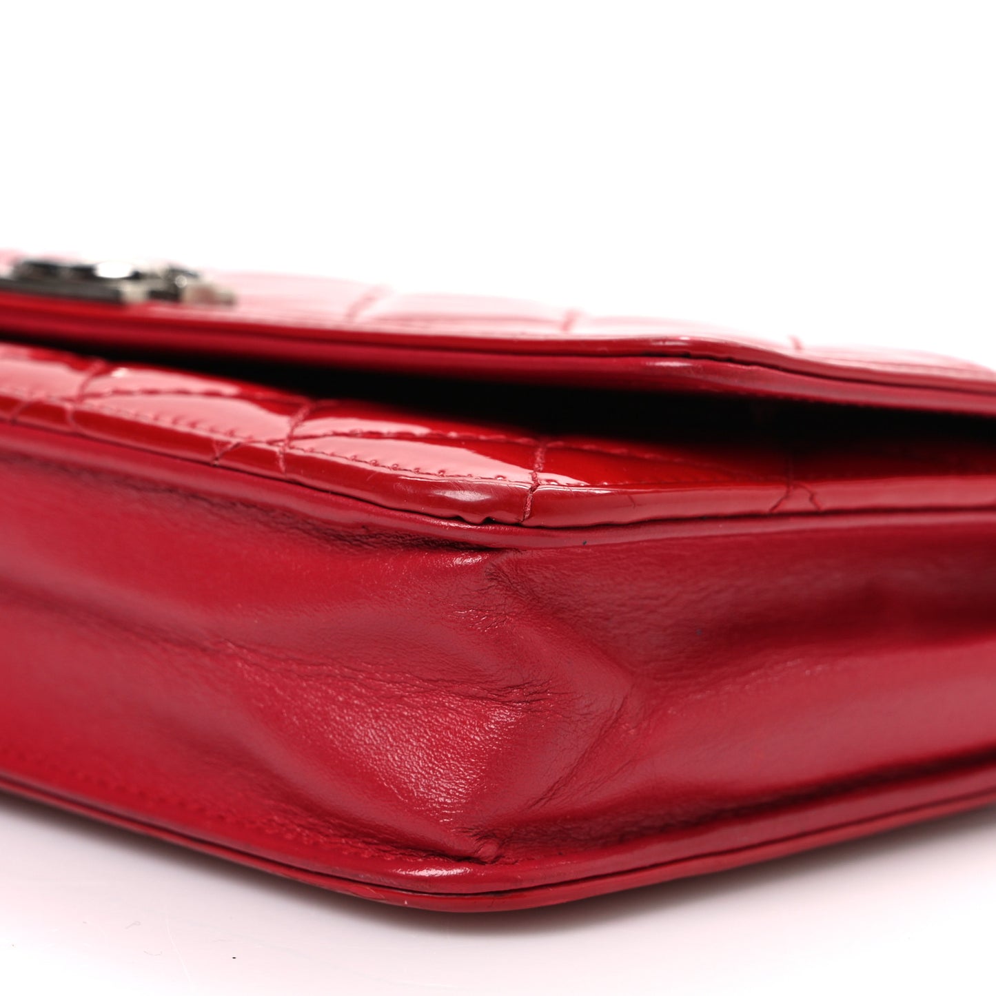 Patent Calfskin Quilted Boy Wallet On Chain WOC Red