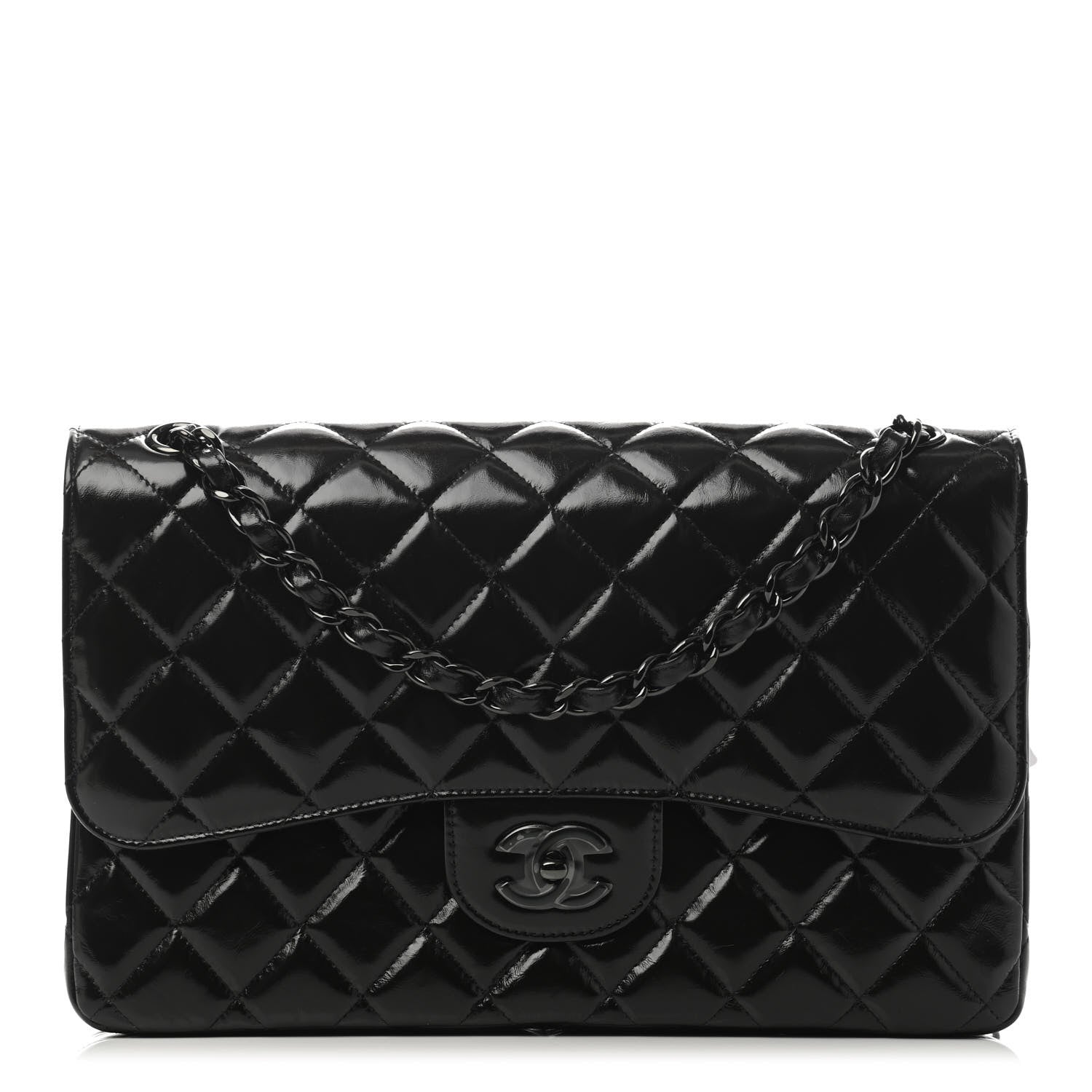 Chanel Shiny Distressed Calfskin Quilted Jumbo Double Flap So Black 1 of 4