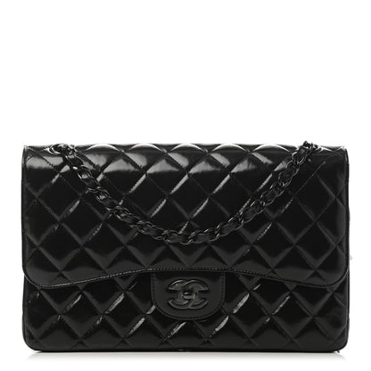 Chanel Shiny Distressed Calfskin Quilted Jumbo Double Flap So Black 1 of 4