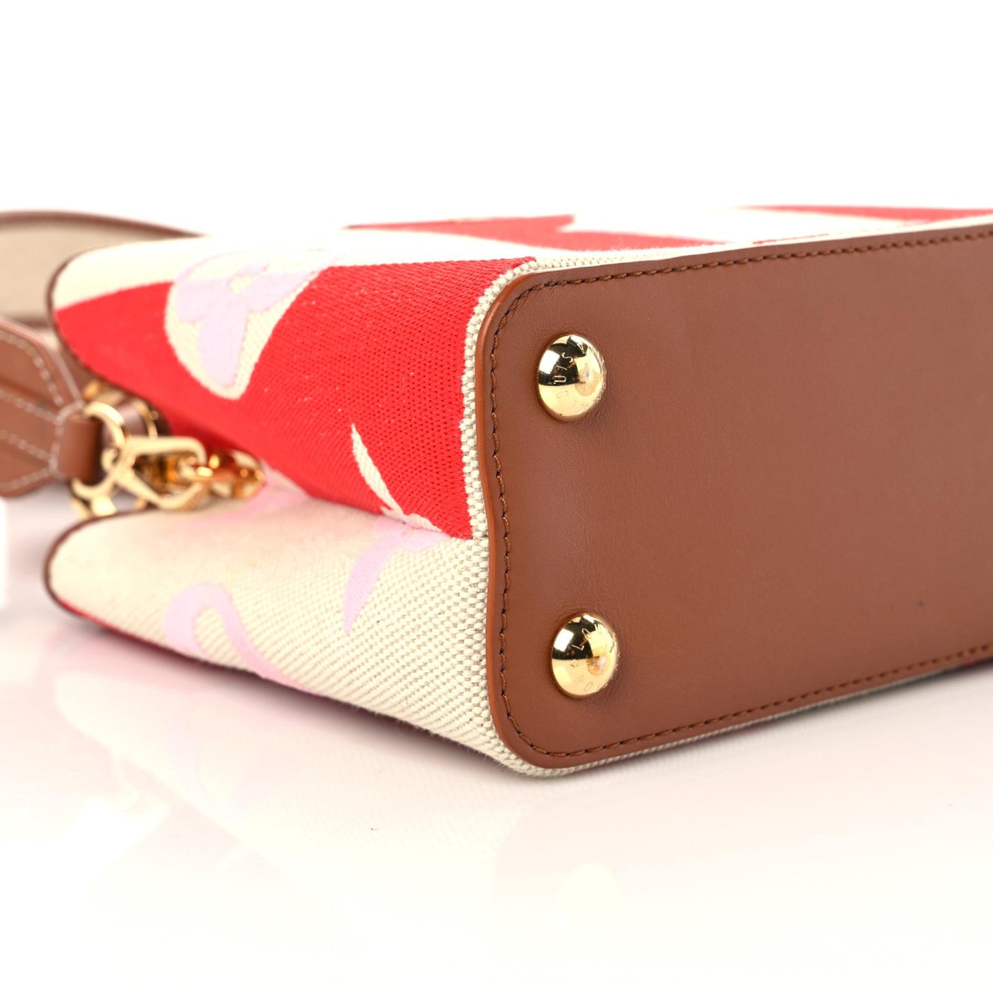 Canvas Calfskin Embroidered Braided Monogram Capucines BB Red