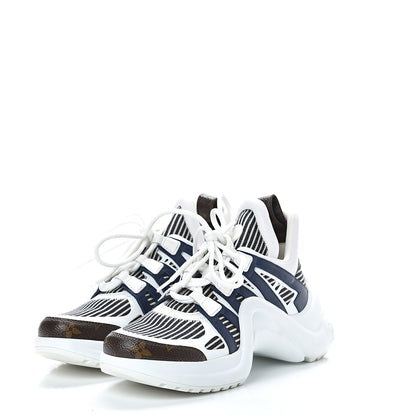 Louis Vuitton Patent Monogram Stripe LV Archlight Sneakers 37.5 White Blue 3 of 8