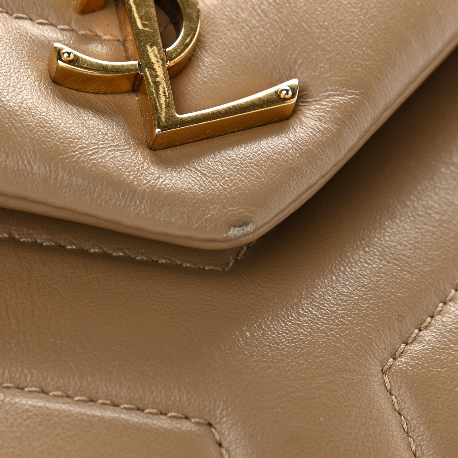 Saint Laurent Calfskin Y Quilted Monogram Small Loulou Chain Satchel Dark Beige 11 of 11