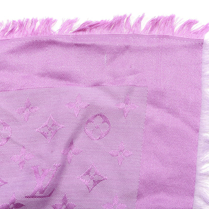 Louis Vuitton Silk Wool Monogram Denim Shawl Cyclamen Pink 4 of 5