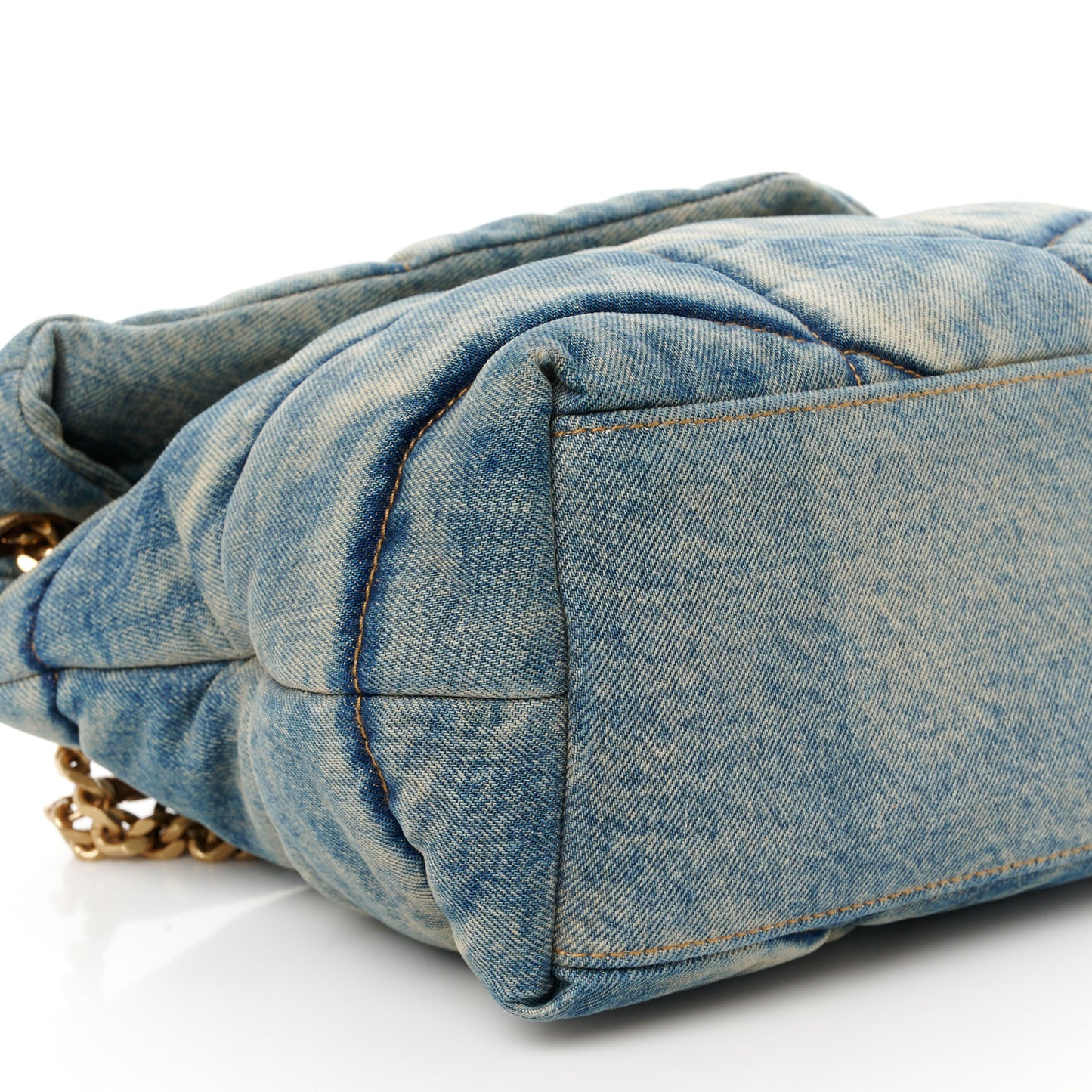 Denim Quilted Medium Loulou Puffer Monogram Chain Satchel Blue Cinnamon