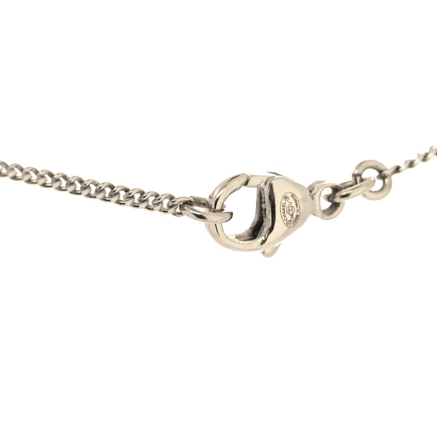 Crystal Pearl Twisted CC Drop Necklace Silver