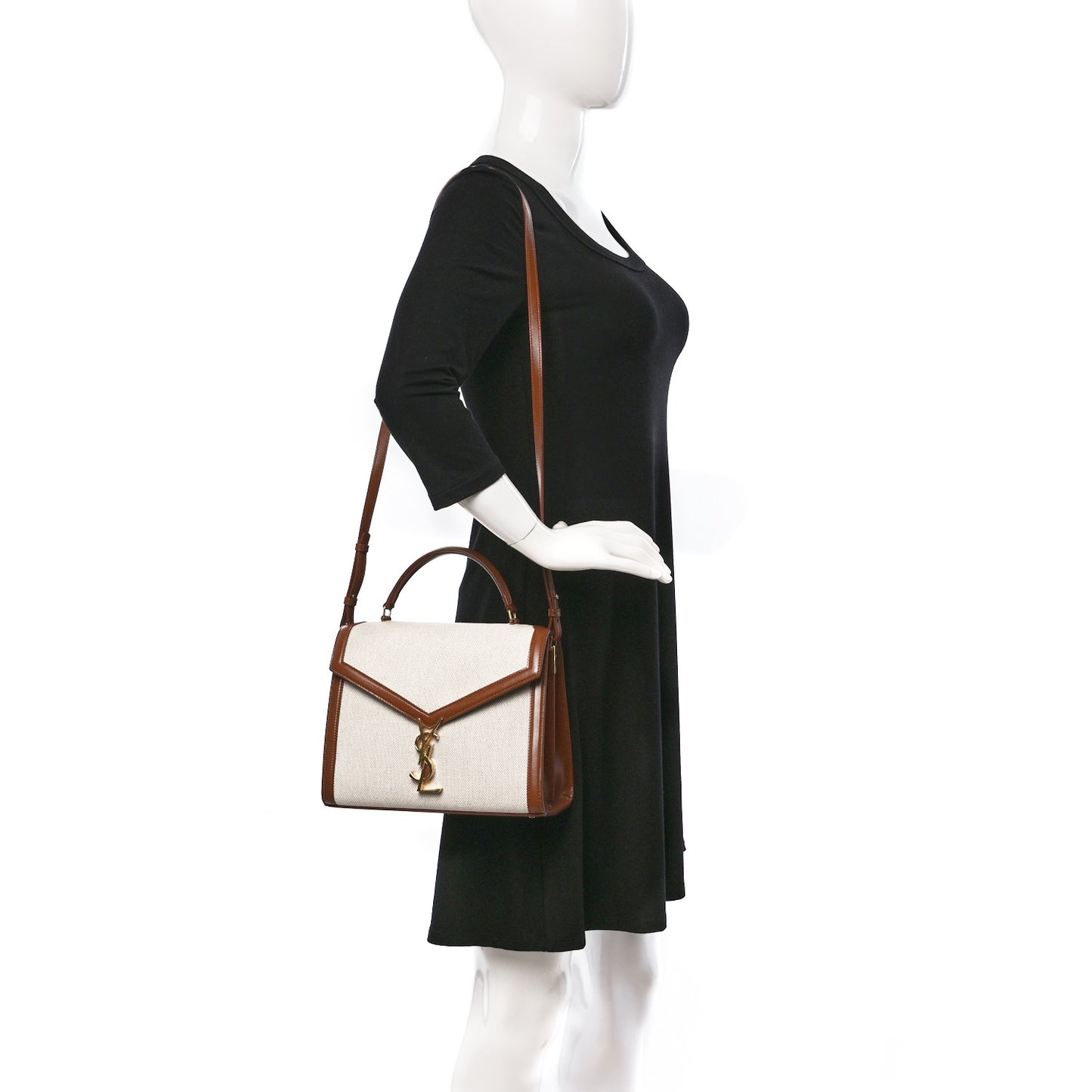 Canvas Calfskin Mini Classic Monogram Cassandra Top Handle Tan Natural