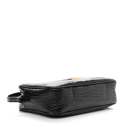 Saint Laurent Patent Calfskin Crocodile Embossed Monogram Lou Camera Bag Black 4 of 12
