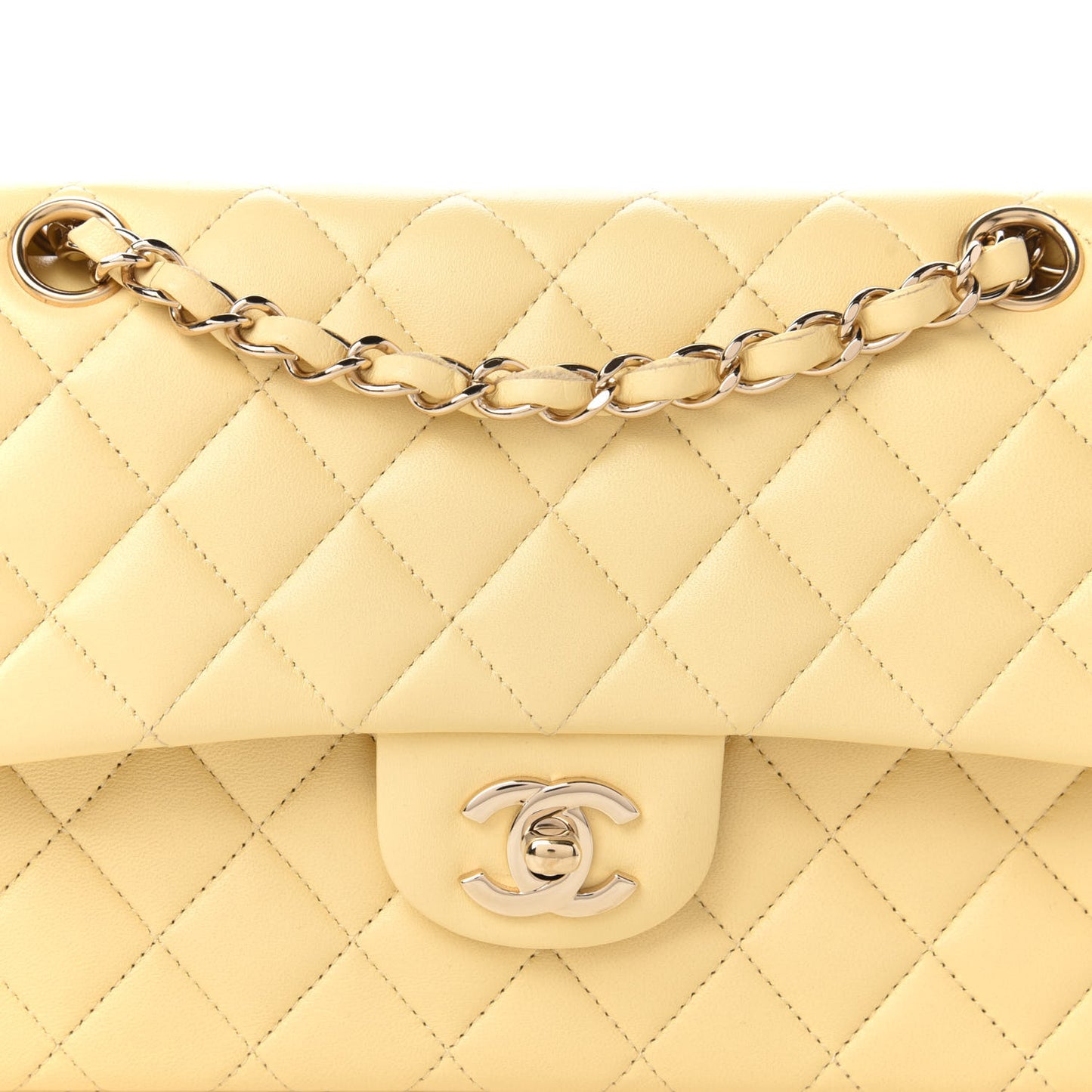 Lambskin Quilted Small Double Flap Yellow