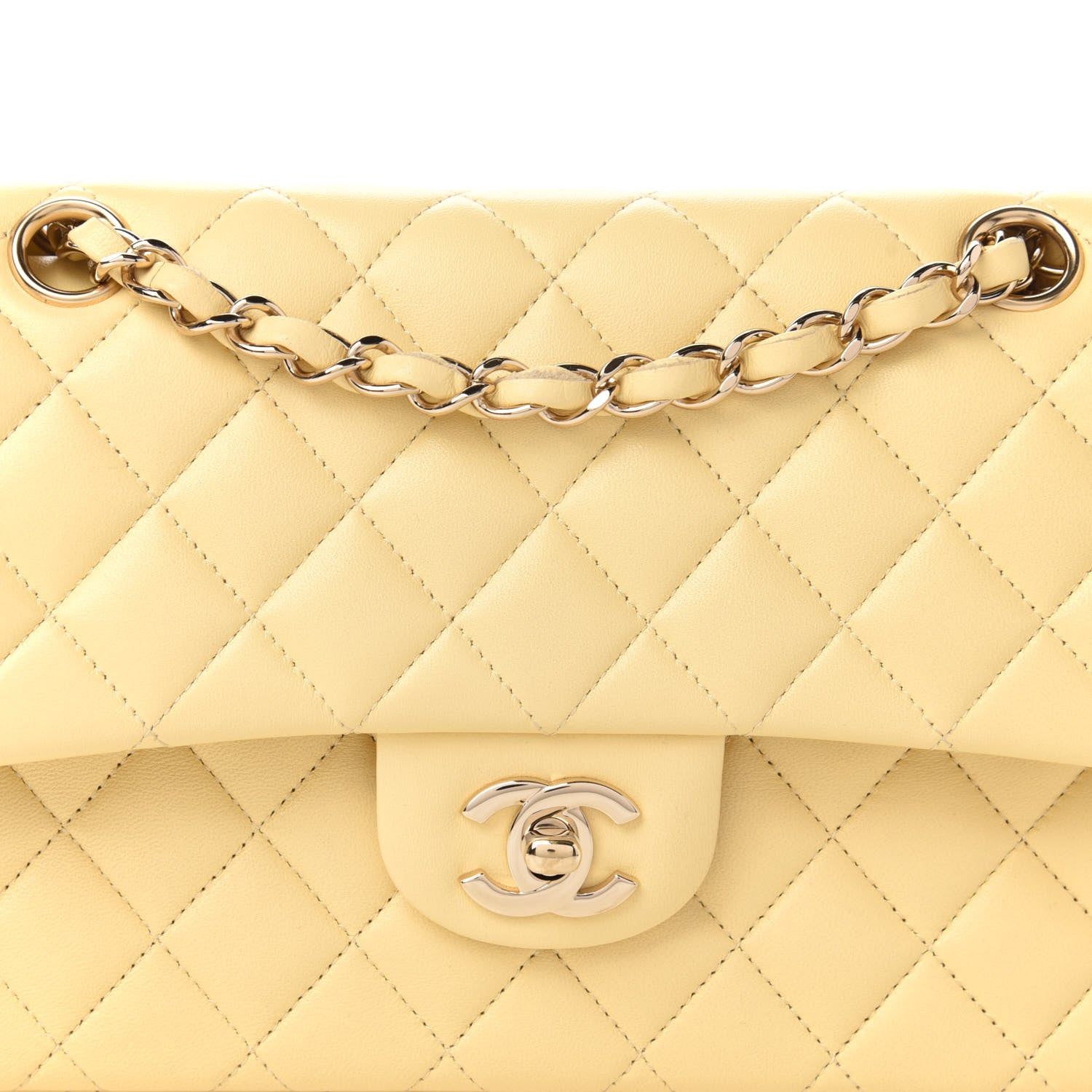 Chanel Lambskin Quilted Small Double Flap Yellow 10 of 11
