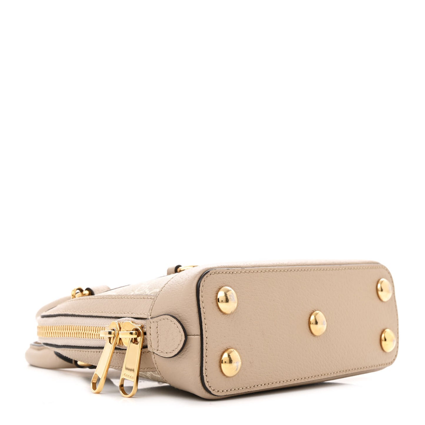 GG Supreme Monogram Textured Dollar Calfskin Mini Horsebit 1955 Top Handle Bag Beige Mystic White Oatmeal