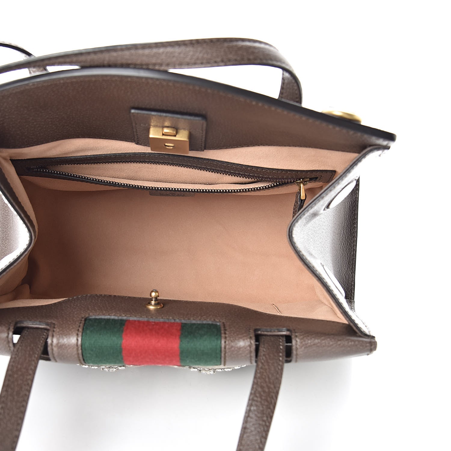 Gucci Textured Calfskin Web Crystal Butterfly Stripe Medium Totem Top Handle Bag New Acero 5 of 11