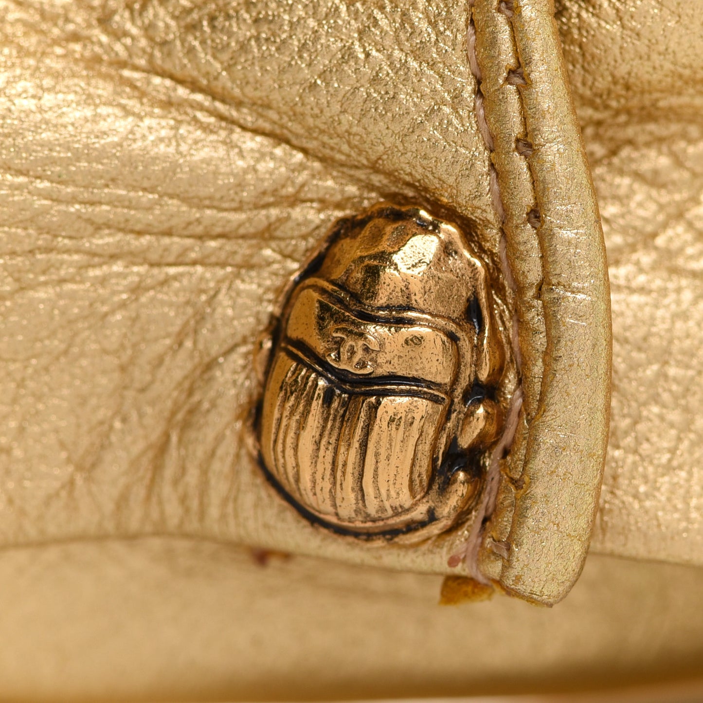 Metallic Lambskin Scarab Fingerless Gloves 7.5 Gold