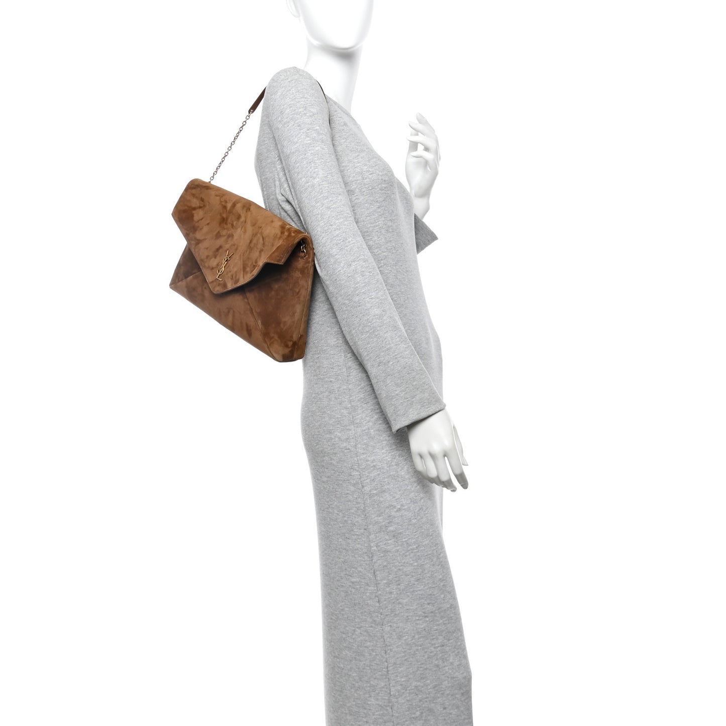 Suede Large Cassandre Pouch On Chain Caramel Cognac