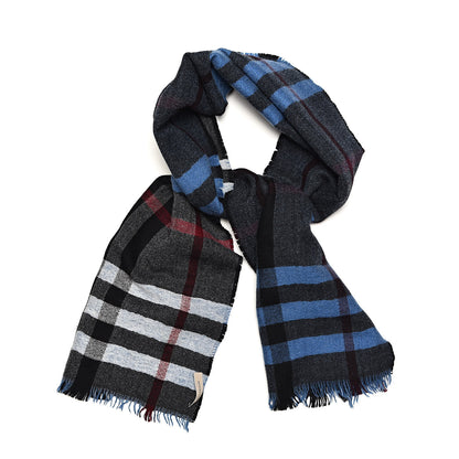 Burberry Wool Reversible Color Check Scarf Blue Stone 1 of 5
