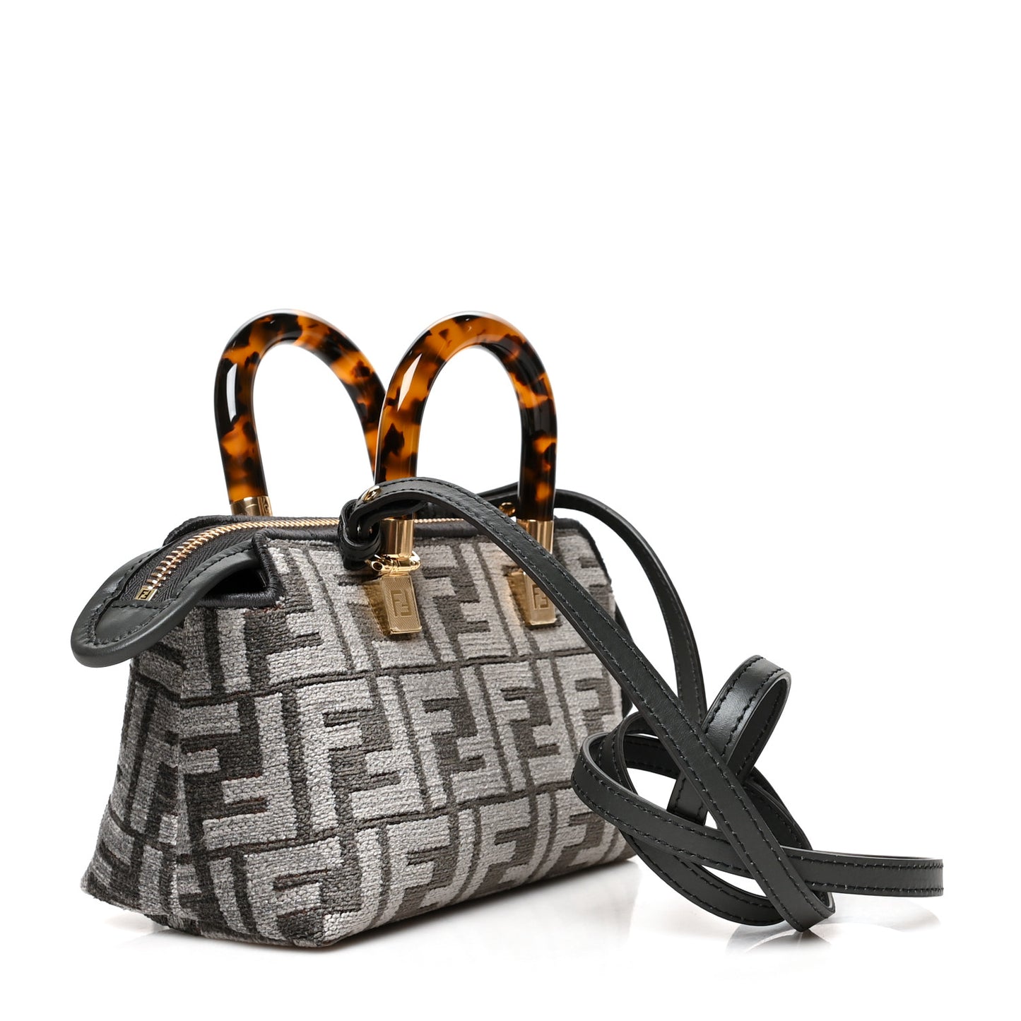 Chenille Vitello King Plexiglass FF Mini By The Way Top Handle Boston Bag Tortora Nuvola