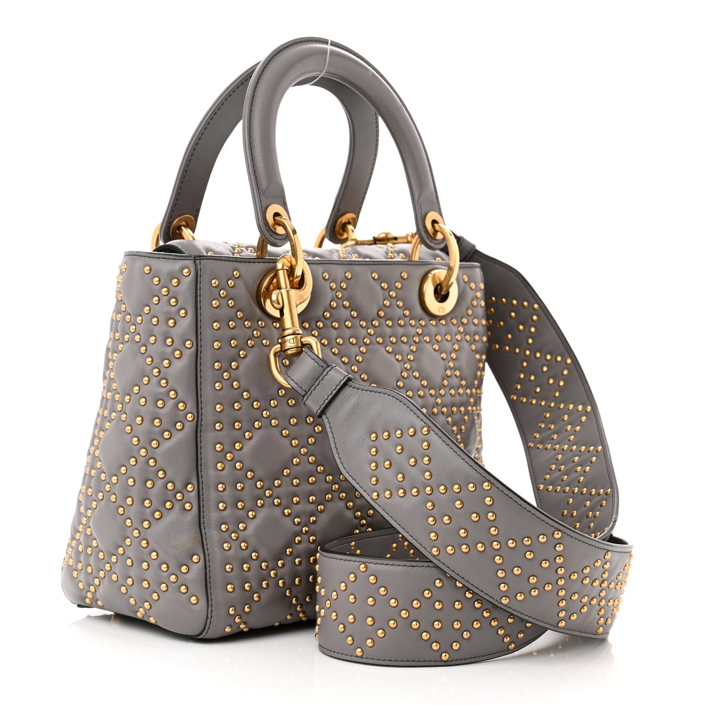 Calfskin Cannage Studded Medium Supple Lady Dior Grey