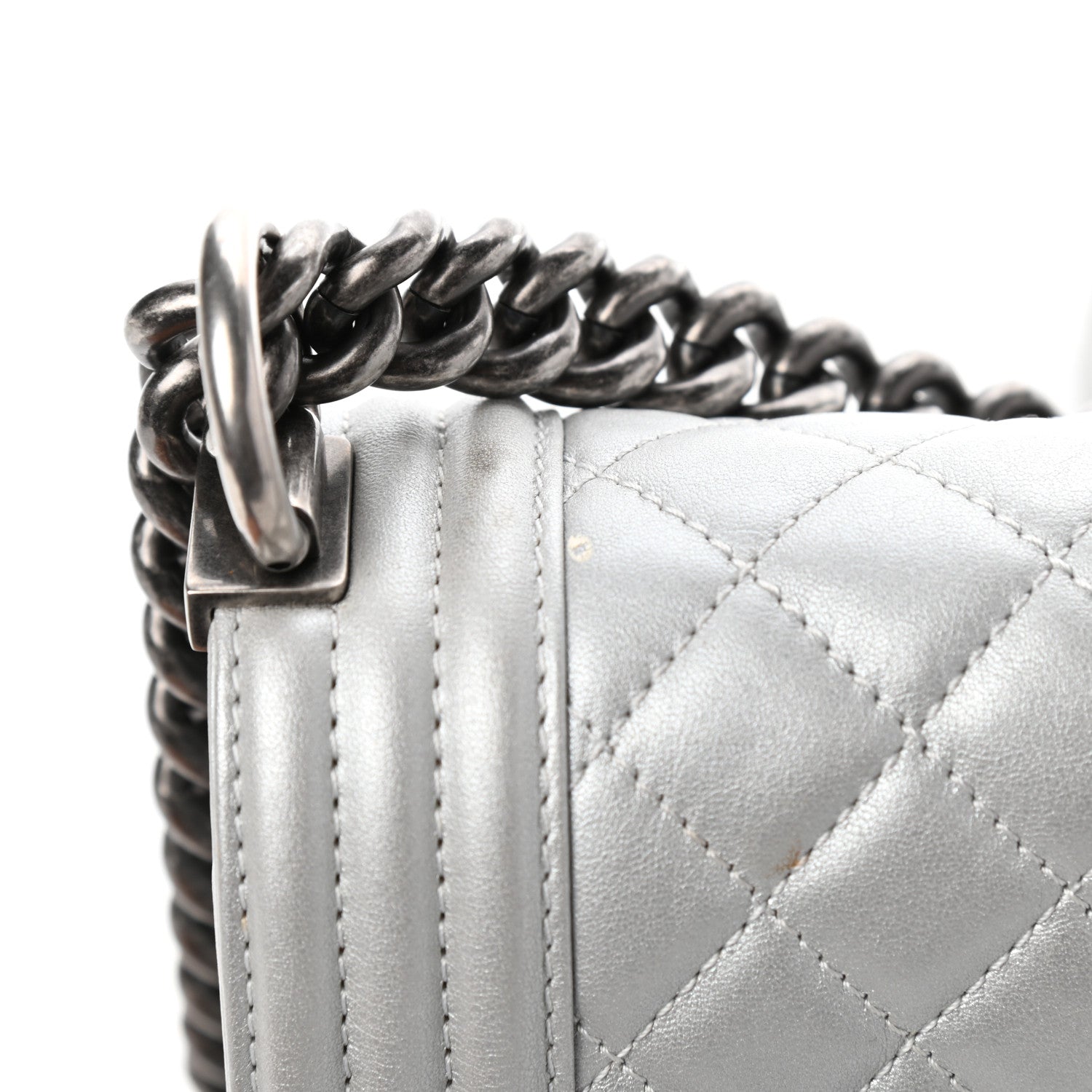 Chanel Metallic Calfskin Quilted Medium Boy Flap Silver 11 of 11