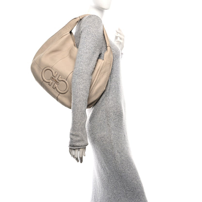Salvatore Ferragamo Calfskin Gancini Stitched Hobo Beige 2 of 9
