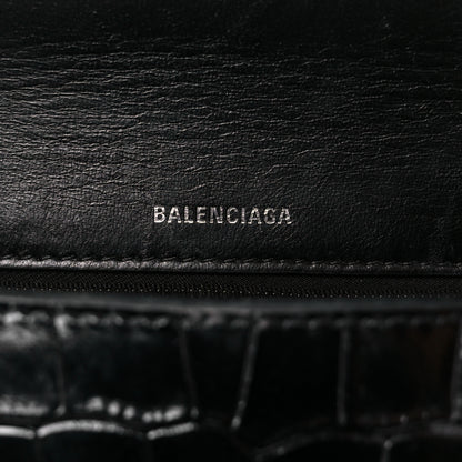 Balenciaga Shiny Calfskin Monochrome Crocodile Embossed Medium Hourglass Top Handle Bag Black 6 of 11