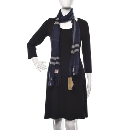 Burberry Cashmere Giant Check Fringe Scarf Blue 2 of 6