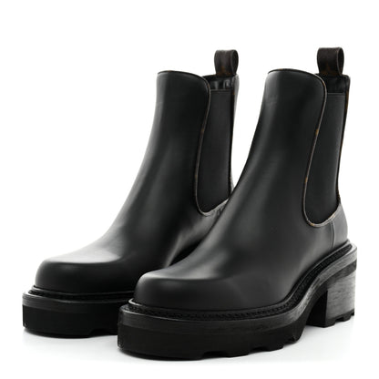 Louis Vuitton Calfskin Monogram Beaubourg Ankle Boots 37 Black 4 of 9
