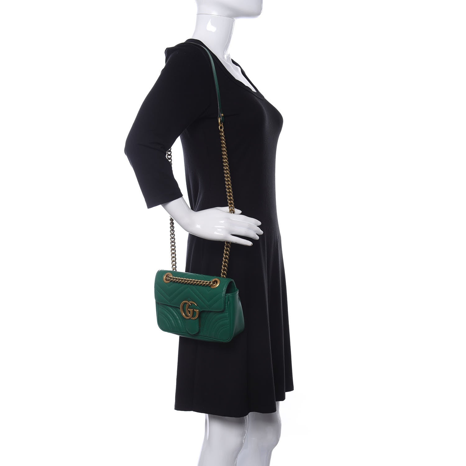 Gucci Calfskin Matelasse Mini GG Marmont Shoulder Bag Emerald Green 2 of 11