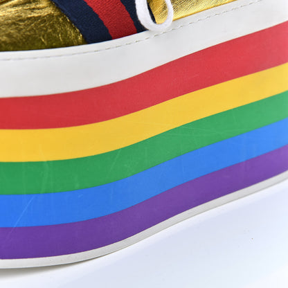 Gucci Metallic Nappa Peggy Platform Sneakers 38 Oro Vecchio 5 of 13