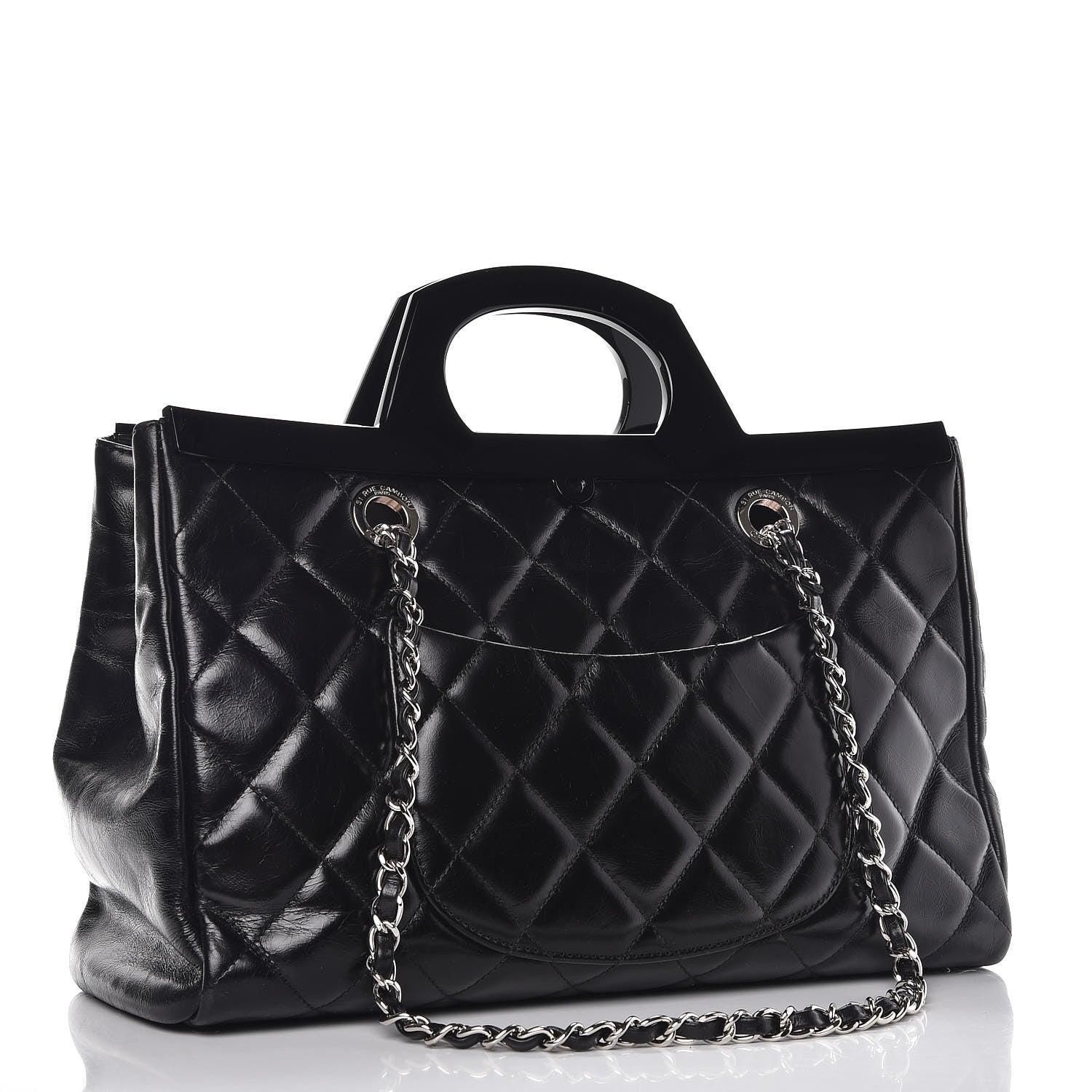 Chanel Glazed Calfskin Quilted Small CC Delivery Tote Black 4 of 17