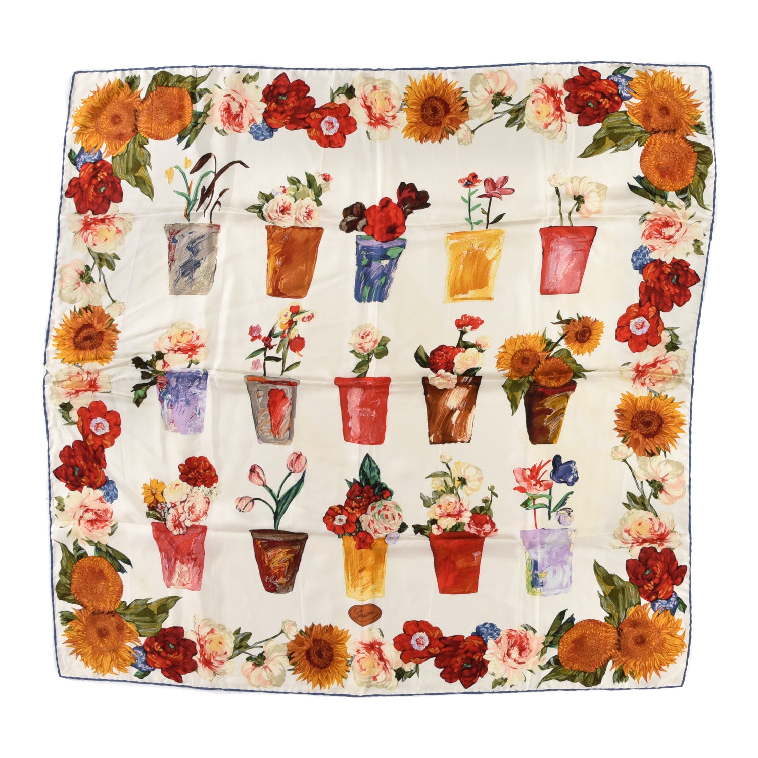 Gucci Silk Flower Pot Printed Scarf White 1 of 4