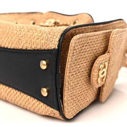 Chanel Braided Raffia Calfskin Quilted Mini Chanel 25 Handbag Beige Black 10 of 11