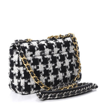 Chanel Tweed Quilted Medium 19 Flap Black Ecru White 3 of 11