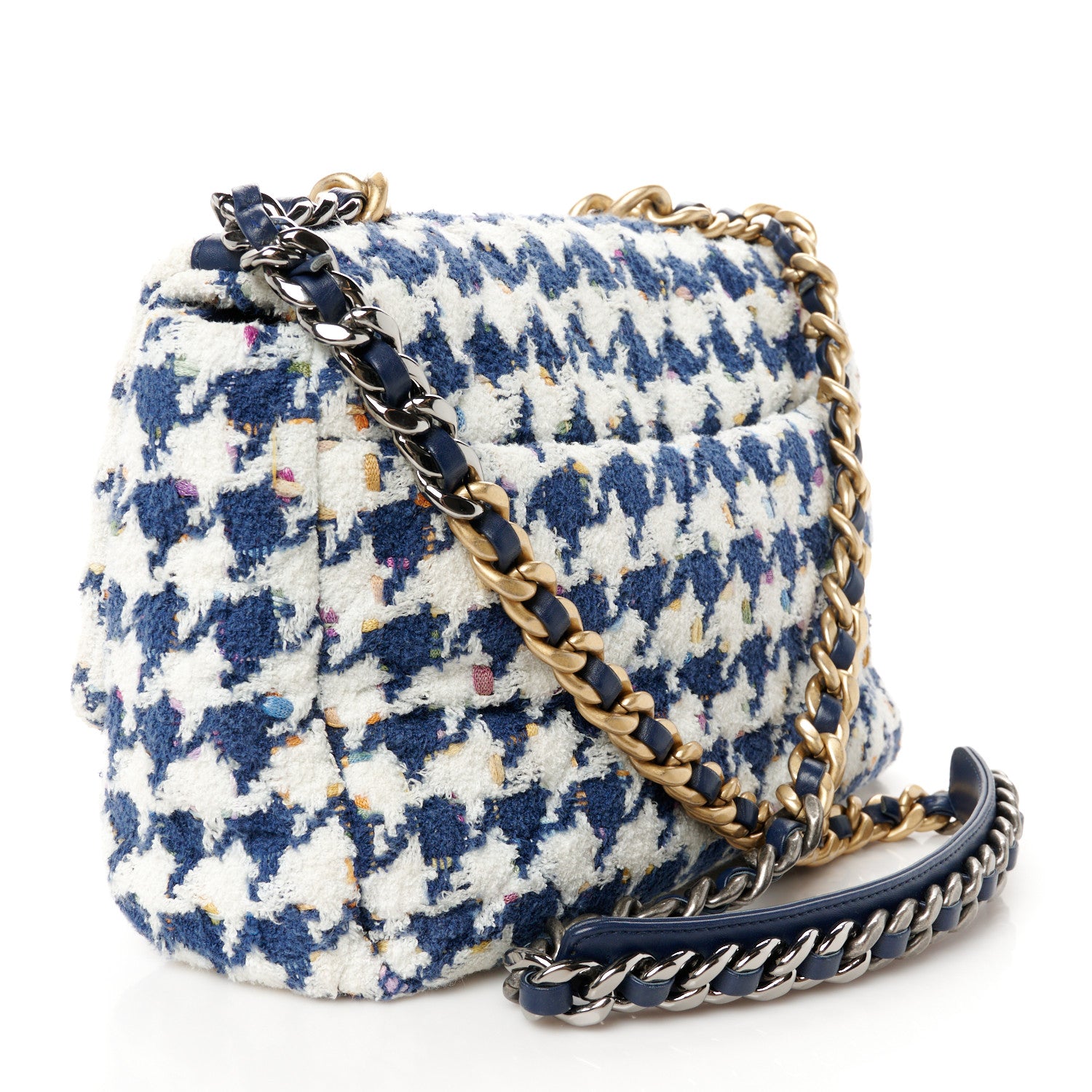 Chanel Tweed Quilted Large Chanel 19 Flap Ecru Navy Blue Multicolor 3 of 10