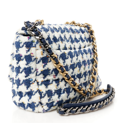 Chanel Tweed Quilted Large Chanel 19 Flap Ecru Navy Blue Multicolor 3 of 10